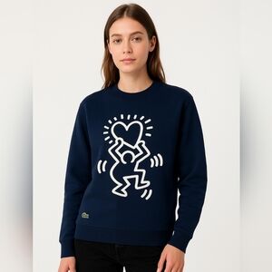 Lacoste Navy Blue Graphic Crewneck Sweatshirt with White Artwork